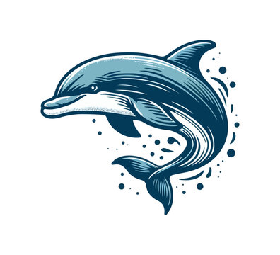 Bottlenose dolphin hand drawn vector illustration