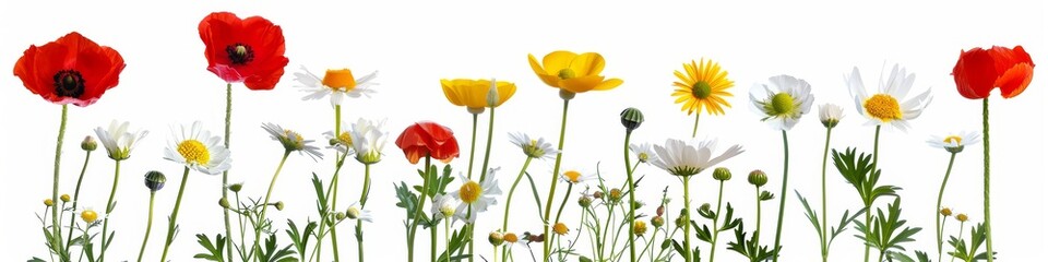 Fototapeta premium Vibrant collection of various flowers isolated against a white backdrop, showcasing natural beauty and diversity.