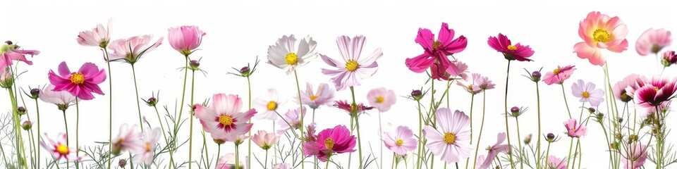 Fototapeta premium Vibrant collection of various flowers isolated against a white backdrop, showcasing natural beauty and diversity.