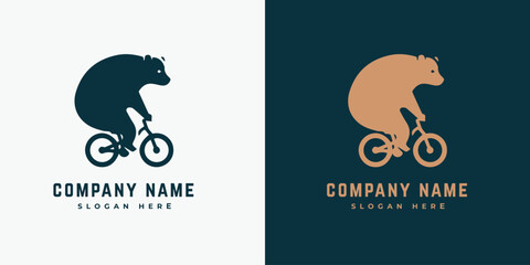 Bear riding a bike vector logo design