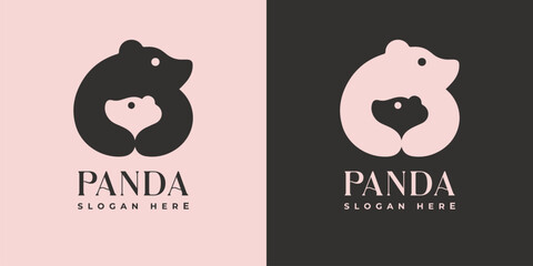 Modern mascot flat design simple minimalist cute grizzly bear mom dad parents logo icon design template vector