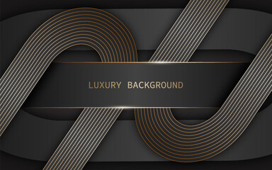 Black abstract geometric shapes and gold curved lines. Luxurious style. Vector illustration