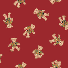 Seamless textile pattern with cute bears wearing aloha shirts,