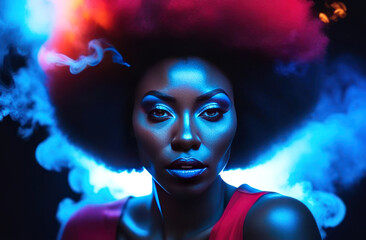 Captivating portrait featuring a afro american woman with vibrant blue hues