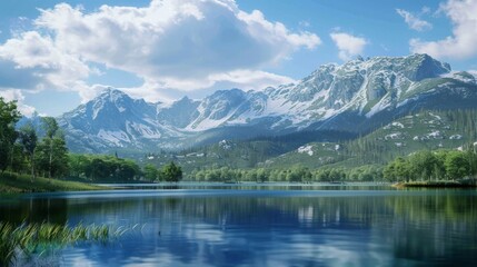 Mountains and lake with distant mountain range