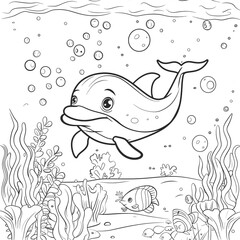 coloring page for kidsdolphin kid cartoon styleth
