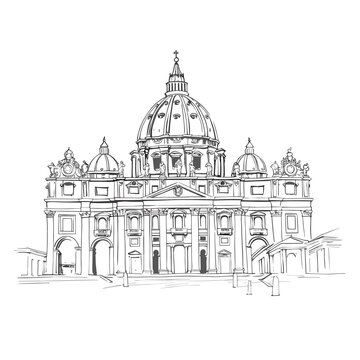 st peter's basilica sketch, black and white clip art preview