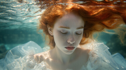 Graceful Underwater Ballet: Woman Dancing in Tranquil Aquatic Depths