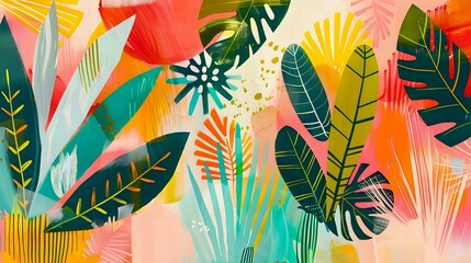 Modern Stylized Botanical Illustration in Vivid Palette