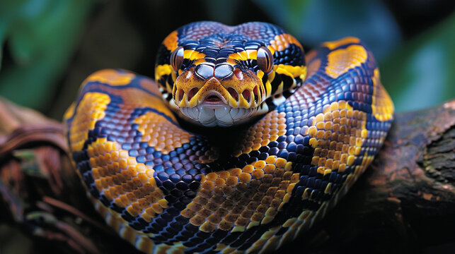 A close up of a ball python