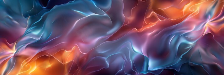 A mesmerizing depiction of satin fabric in fluid motion, with fiery hues of orange and blue creating a sense of warmth and movement - obrazy, fototapety, plakaty