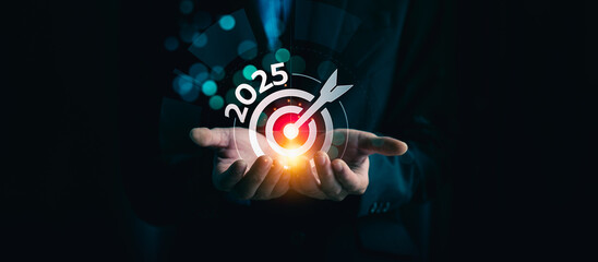 business goals and trends 2025. analytical businessperson planning business growth, strategy...