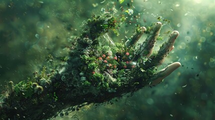 human hand crushing the life out of nature and the environment