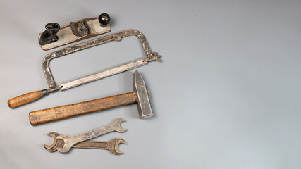 set of old construction tools