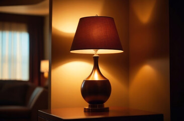 Warm lighting casts a serene glow from an elegant table lamp, lighting up the room