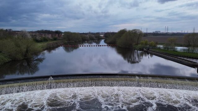 Knottingley Weir
Hydroelectric power plant west Yorkshire UK  drone,aerial