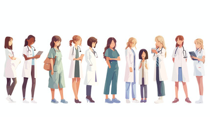 female medicine workers with uniform characters Hand