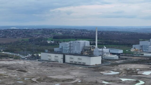Panning drone aerial 
Enfinium ferrybridge UK Decarbonisation power stations