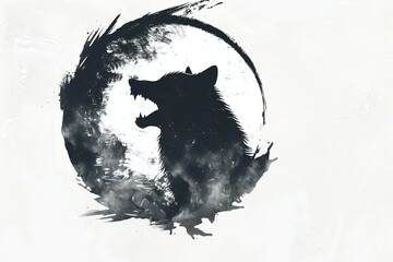 Silhouette of wolf in the moonlight,  Illustration