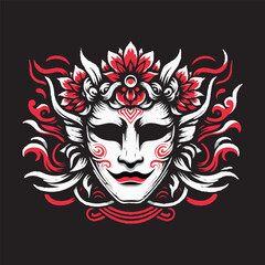 Vector illustration the traditional japanese mask. japanese mask design concept