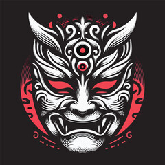 Vector illustration the traditional japanese mask. japanese mask design concept