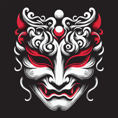 Vector illustration the traditional japanese mask. japanese mask design concept