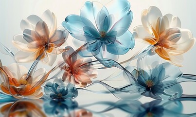 photo wallpaper for the interior with flowers made of glass. 3d abstraction wallpaper for interior mural wall art decor, Generative AI