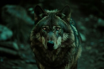 Portrait of a wolf in the forest,  Close-up