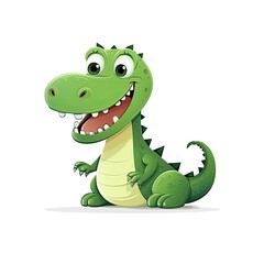 Cheerful Cartoon Green Dinosaur Smiling Isolated on White Background