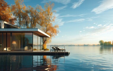 A Lake House with Clean Lines and Tranquil Trails, Streamlined Serenity, Minimalist Lakeside Living