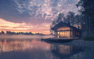 A Lakeside Cottage Embracing Simple Elegance in the Forest, Harmony of Elements