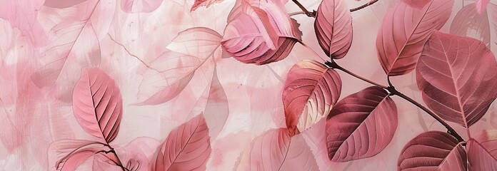 Pink leaf mural wallpaper, Generative AI