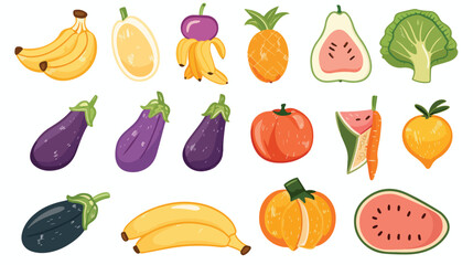 Fruit and vegetables flat vector illustrations set