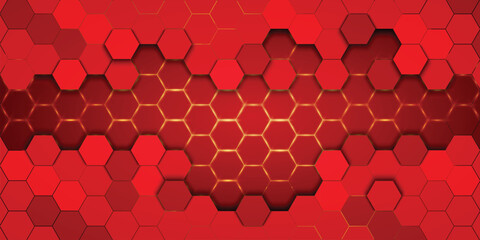 Red Hexagonal background with golden light.