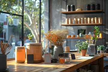 Branding mockups showcasing how a company's visual identity is applied across various touchpoints, from business cards to signage. Concept of branding mockups. Generative Ai.