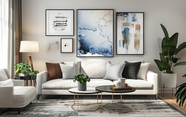 The Appeal of Modernity, Abstack Art and a White Sofa in Gallery Wall Decor, Elevate Your Space