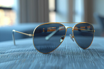 A pair of classic aviator sunglasses with gold frames, timeless and versatile for everyday wear. Concept of timeless eyewear. Generative Ai. - Powered by Adobe
