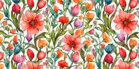 Watercolor Flowers Pattern Illustration