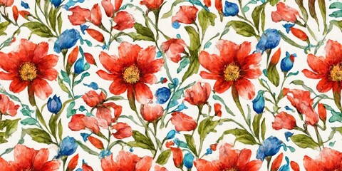 Watercolor Flowers Pattern Illustration
