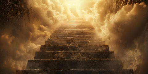 Stairway to heaven last journey to afterlife Staircase leading to heaven glowing holy cross at the top stairway leading to a sky with clouds