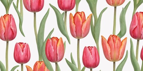 Obraz premium Watercolor Tulip Flowers Pattern Illustration