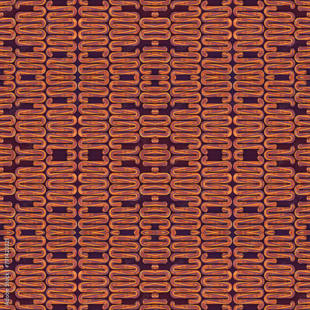 Leinwandbilder Digital illustration with repeating wavy pattern of a number of interconnected abstract figures. 3d rendering