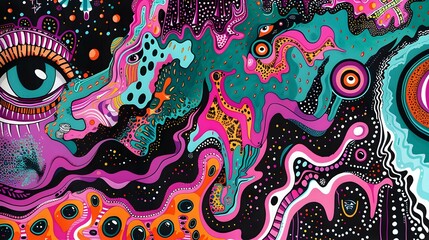 Naklejka premium Vivid Psychedelic Patterns: A Hypnotic Journey Through Color and Form
