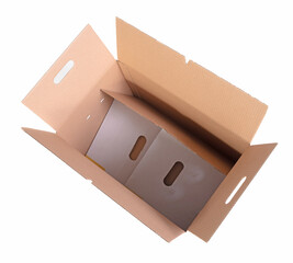 Foldable cardboard box used for storage moving or shipping purposes isolated