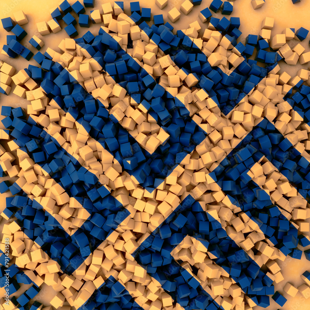 Poster Three-dimensional abstract simple geometric pattern composed of many small cubes. 3d rendering digital illustration