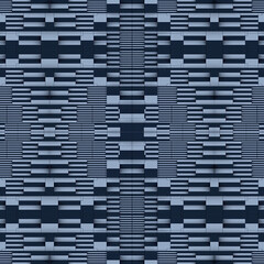 Blue-gray geometric symmetrical pattern of interlocking squares and rectangles. 3d rendering illustration