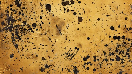 Elegant Antique Gold Texture with Ink Spatter on Golden Background