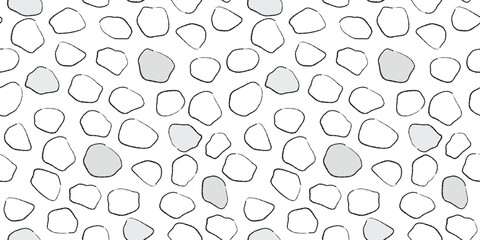 Seamless pattern with abstract rounded shapes using hand drawn lines. A simple print with random spots. Vector graphics.