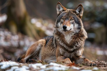 Portrait of a wolf (Canis lupus) in winter forest