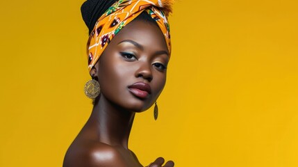 Naklejka premium Beautiful amazing Gabon woman on studio background. Copy Space.